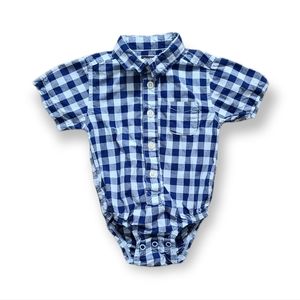 Oshkosh Baby Boy Blue Buffalo Plaid Onesie Buttondown Shirt